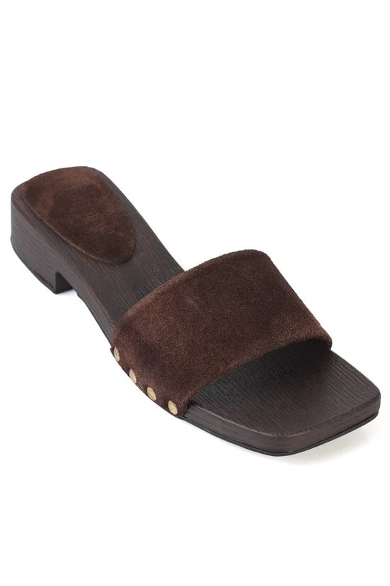 Capone Genuine Leather Suede Women Brown Clog