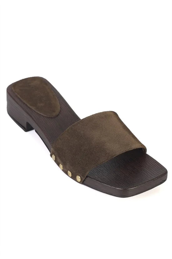 Capone Genuine Leather Suede Women Brown Clog