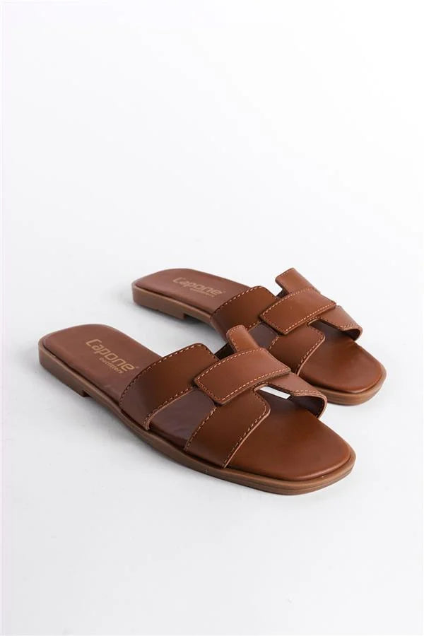 Capone Halsey Women Tan Slide Flat Sandals