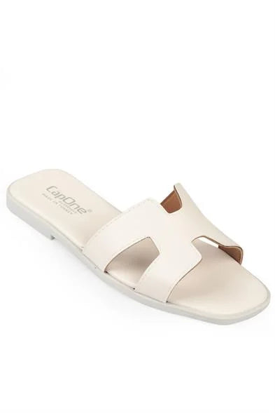 Capone Halsey Women White Slide Flat Sandals