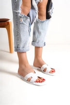 Capone Halsey Women White Slide Flat Sandals