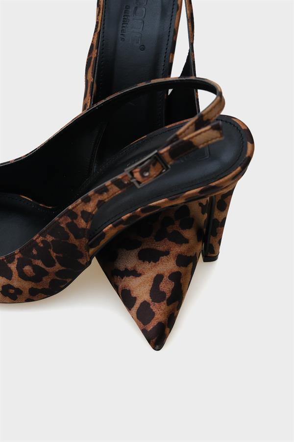 Capone Helsa Heeled Open Back Women Satin Leopard Stiletto