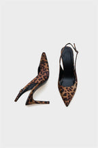 Capone Helsa Heeled Open Back Women Satin Leopard Stiletto