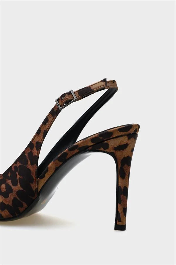 Capone Helsa Heeled Open Back Women Satin Leopard Stiletto