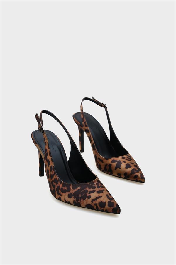 Capone Helsa Heeled Open Back Women Satin Leopard Stiletto