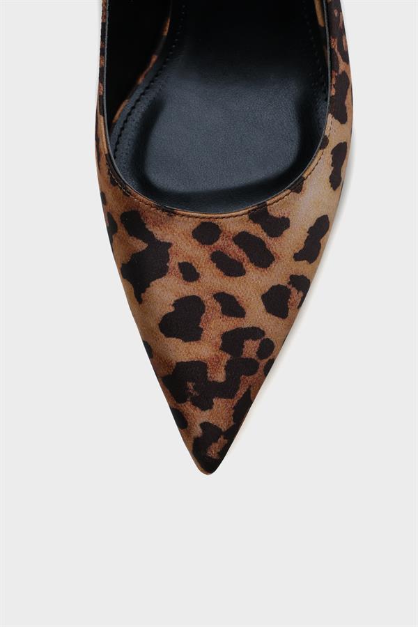 Capone Helsa Heeled Open Back Women Satin Leopard Stiletto