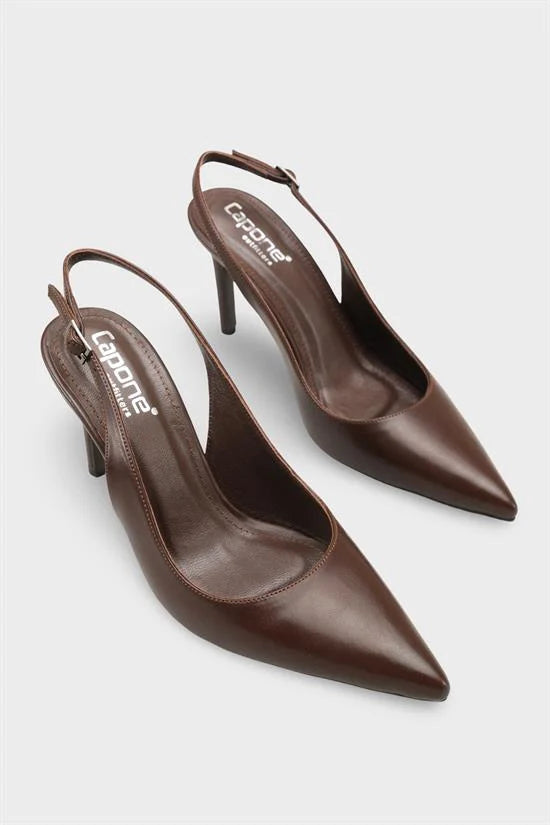 Capone Helsa Heeled Open Back Women Satin Leopard Stiletto