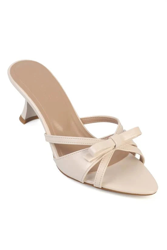 Capone Holl Pointed Toe Band Mid Heel Elegant Women Ecru Sandal
