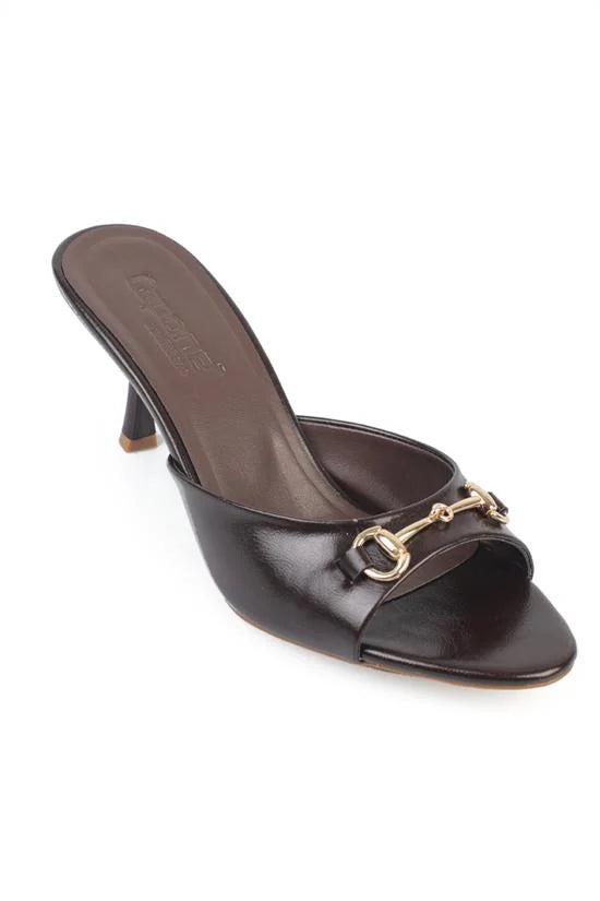 Capone Irena Pointed Toe Metal Buckle Mid Heel Elegant Women Burgundy Sandal