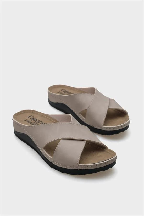 Capone Ivory 107001 Women Navy Cross Band Slide Comfort Anatomical Sandals