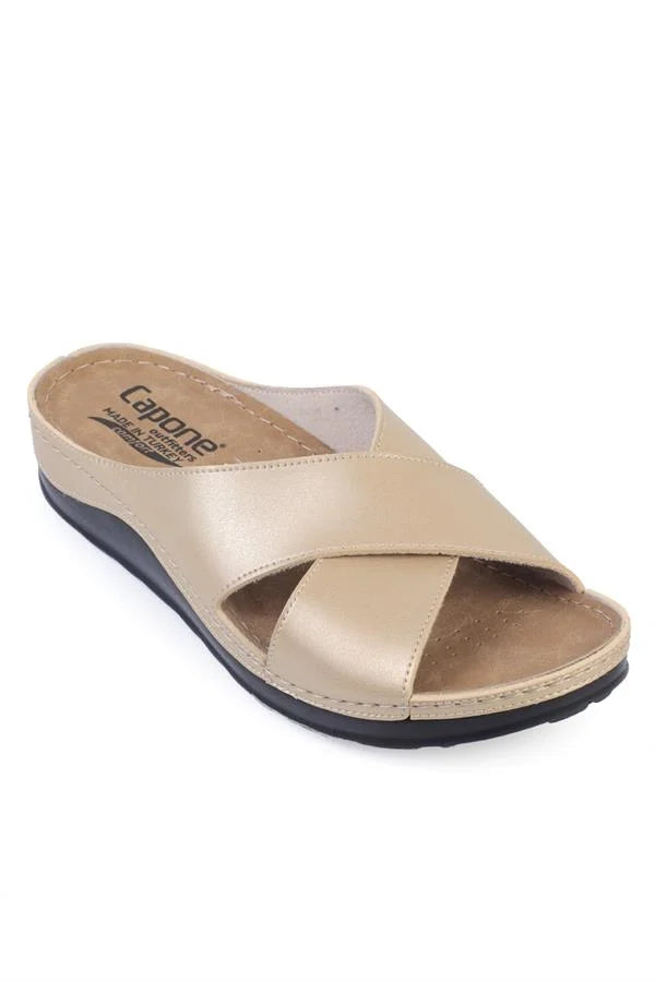 Capone Ivory 107001 Women Burgundy Cross Band Slide Comfort Anatomical Sandals