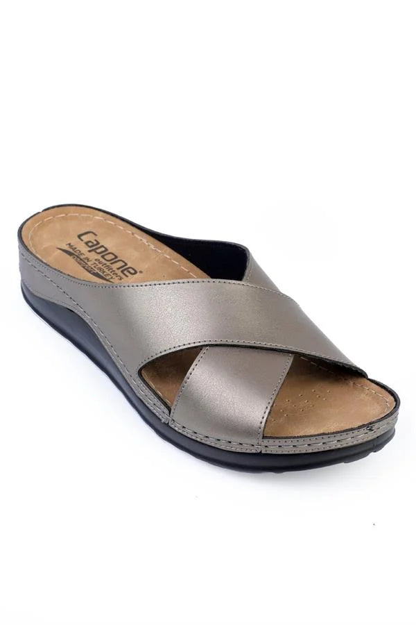 Capone Ivory 107001 Women Burgundy Cross Band Slide Comfort Anatomical Sandals