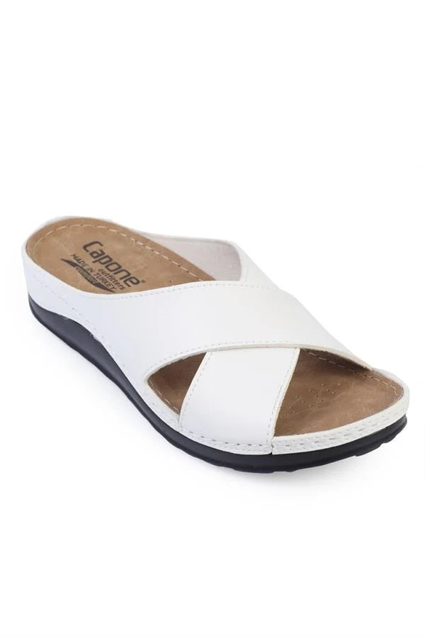 Capone Ivory 107001 Women Burgundy Cross Band Slide Comfort Anatomical Sandals