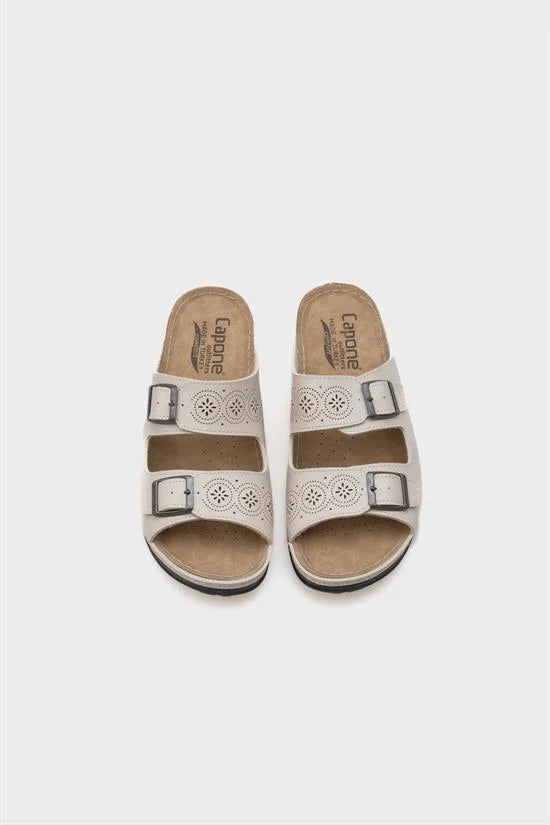 Capone Jaclin 107009 Women Beige Double Starps Slide Comfort Anatomical Sandals