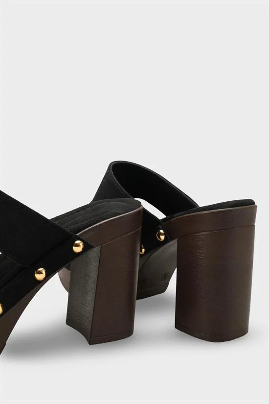 Capone Jelene Platform Suede Look Single Band Women Sued Black Clog