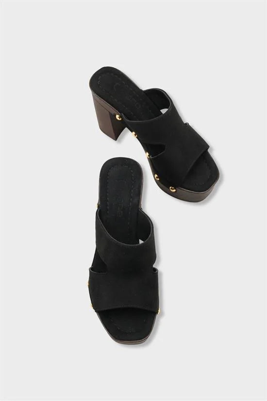 Capone Jelene Platform Suede Look Single Band Women Sued Black Clog