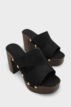 Capone Jelene Platform Suede Look Single Band Women Sued Black Clog
