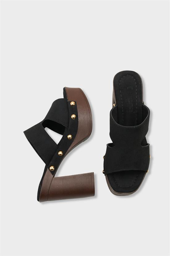 Capone Jelene Platform Suede Look Single Band Women Sued Black Clog