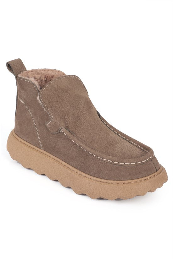 Capone Jenni Genuine Nubuck Leather Comfort Women Beige Ankle Boot