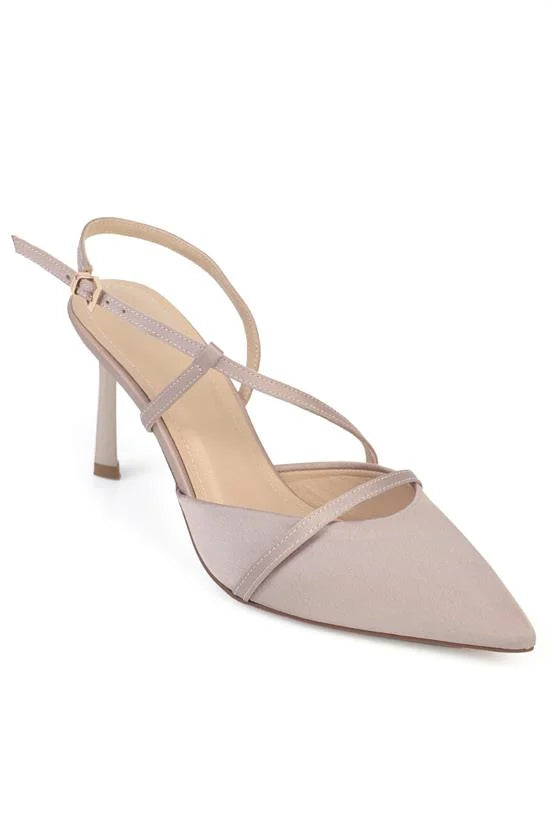 Capone Jodee Genuine Leather Lined Pointed Toe Mid Heel Satin Open Back Women Satin Black Shoe