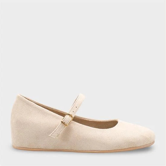 Capone Joell Suede Look Hidden Wedge Metal Buckle Women Sued Tan Ballet Flat