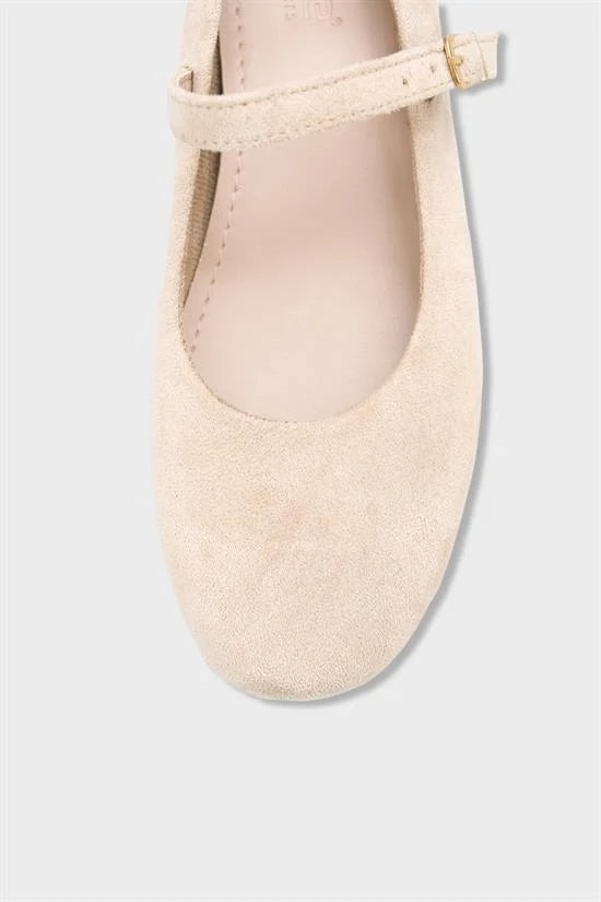 Capone Joell Suede Look Hidden Wedge Metal Buckle Women Sued Tan Ballet Flat