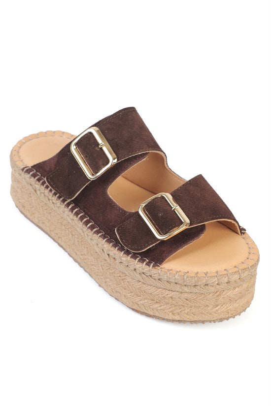 Capone Joellyn Genuine Leather Suede Espadrille Sole Women Brown Sandal