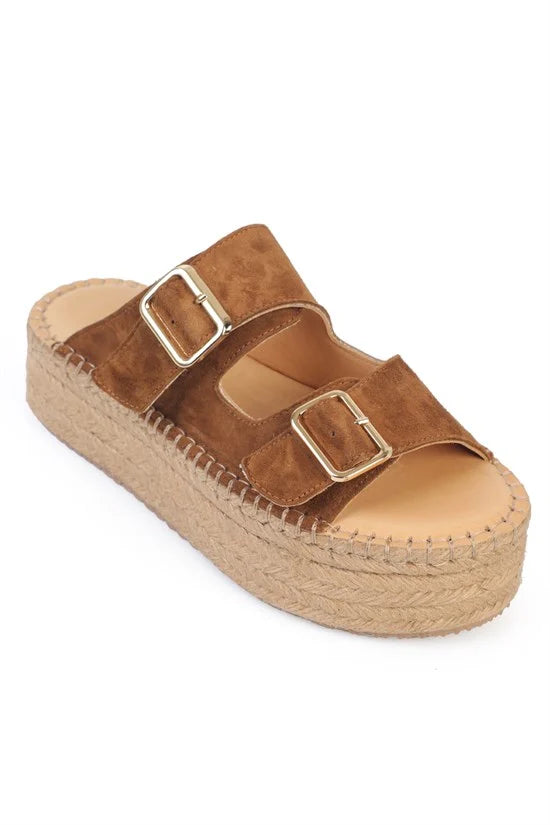 Capone Joellyn Genuine Leather Suede Espadrille Sole Women Brown Sandal