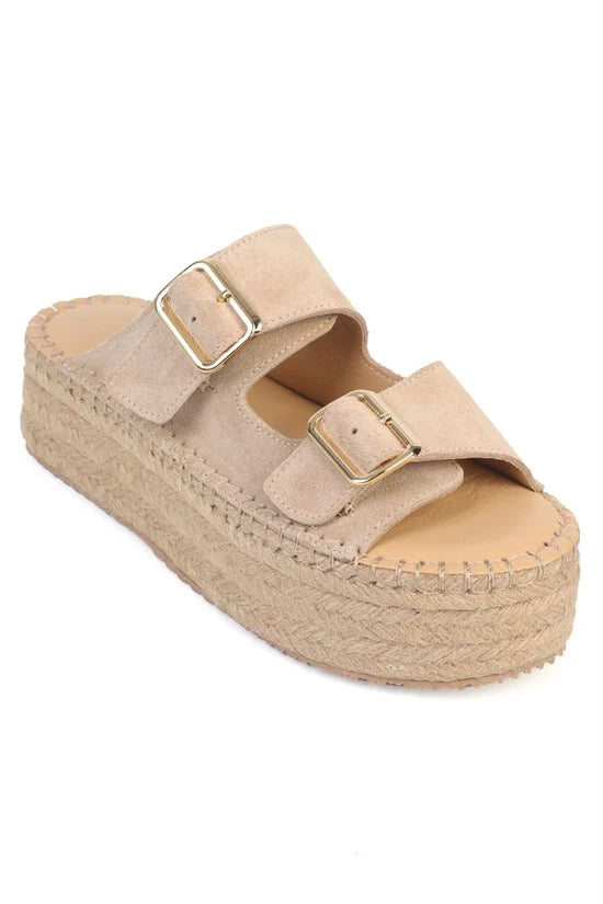 Capone Joellyn Genuine Leather Suede Espadrille Sole Women Brown Sandal