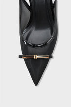 Capone Joya Mesh Pointed Toe Open Back Mid Heel Women Black Shoe