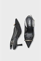Capone Joya Mesh Pointed Toe Open Back Mid Heel Women Black Shoe