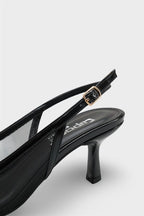 Capone Joya Mesh Pointed Toe Open Back Mid Heel Women Black Shoe