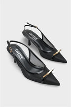 Capone Joya Mesh Pointed Toe Open Back Mid Heel Women Black Shoe