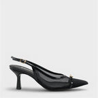 Capone Joya Mesh Pointed Toe Open Back Mid Heel Women Black Shoe