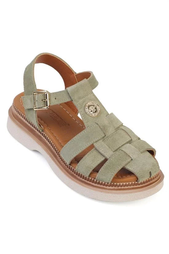 Capone Juliane Genuine Suede Gladiator Wedge Heel Women Khaki Sandal