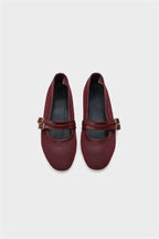 Capone June Buckle Double Strap Mesh Round Toe Flat Heel Casual Women Brown Ballet Flat