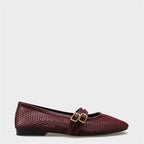 Capone June Buckle Double Strap Mesh Round Toe Flat Heel Casual Women Brown Ballet Flat