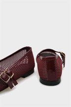 Capone June Buckle Double Strap Mesh Round Toe Flat Heel Casual Women Brown Ballet Flat