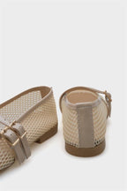 Capone June Buckle Double Strap Mesh Round Toe Flat Heel Casual Women Brown Ballet Flat