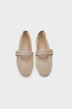 Capone June Buckle Double Strap Mesh Round Toe Flat Heel Casual Women Brown Ballet Flat