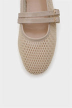 Capone June Buckle Double Strap Mesh Round Toe Flat Heel Casual Women Brown Ballet Flat