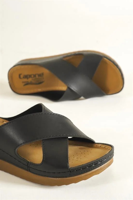 Capone Kandy Z0632 Women Navy Slide Comfort Anatomical Cross Band Sandals