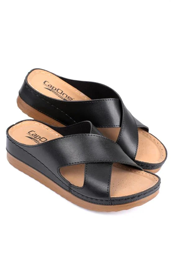 Capone Kandy Z0632 Women Navy Slide Comfort Anatomical Cross Band Sandals