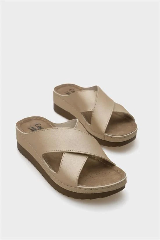 Capone Kandy Z0632 Women Navy Slide Comfort Anatomical Cross Band Sandals