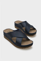 Capone Kandy Z0632 Women Navy Slide Comfort Anatomical Cross Band Sandals