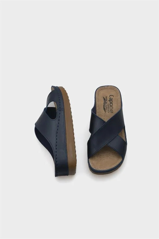Capone Kandy Z0632 Women Navy Slide Comfort Anatomical Cross Band Sandals