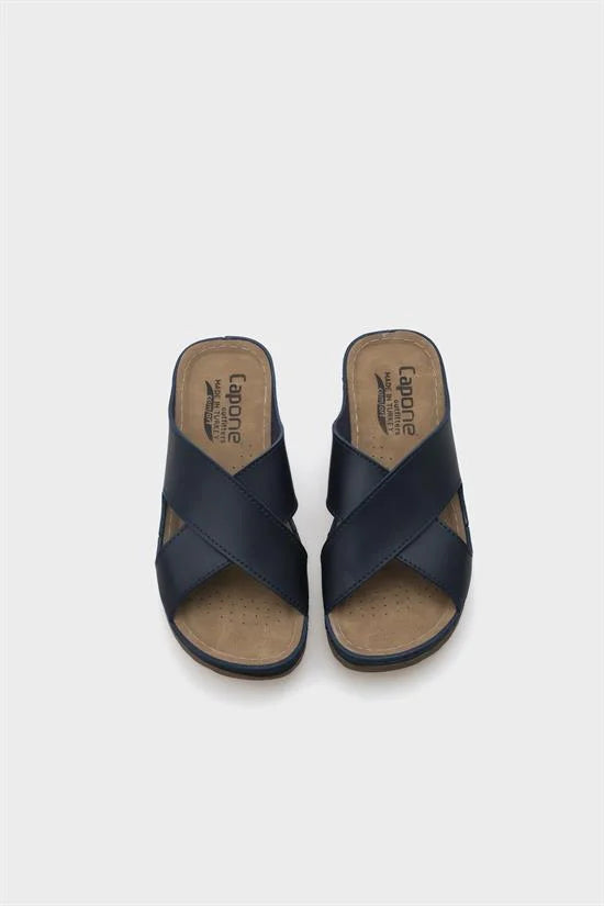 Capone Kandy Z0632 Women Navy Slide Comfort Anatomical Cross Band Sandals