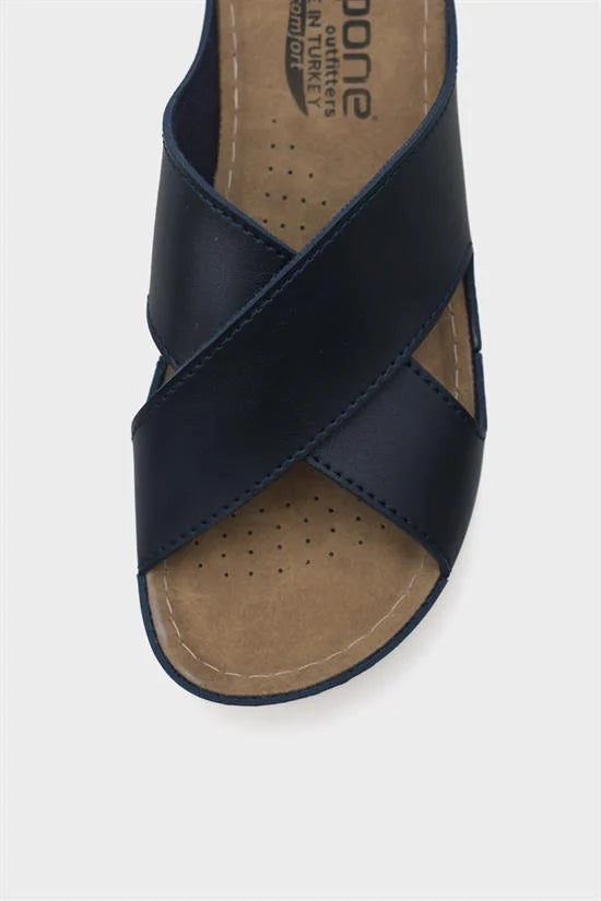 Capone Kandy Z0632 Women Navy Slide Comfort Anatomical Cross Band Sandals