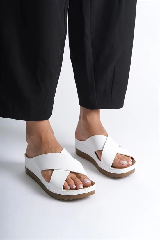 Capone Kandy Z0632 Women Navy Slide Comfort Anatomical Cross Band Sandals