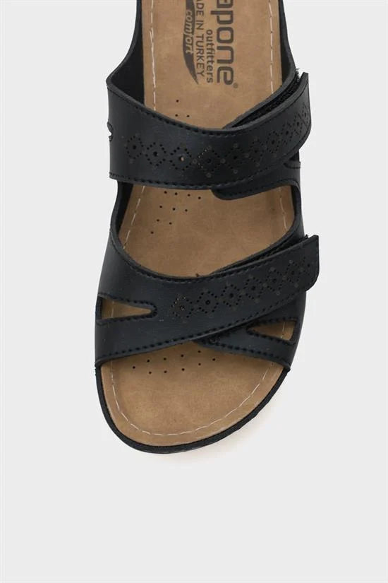 Capone Kara Z0679 Women Black Slide Comfort Anatomical Adjustable Double Band Sandals